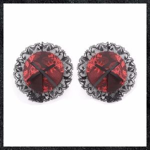 Red & Black Lace Bow Reusable Nipple Cover Pasties